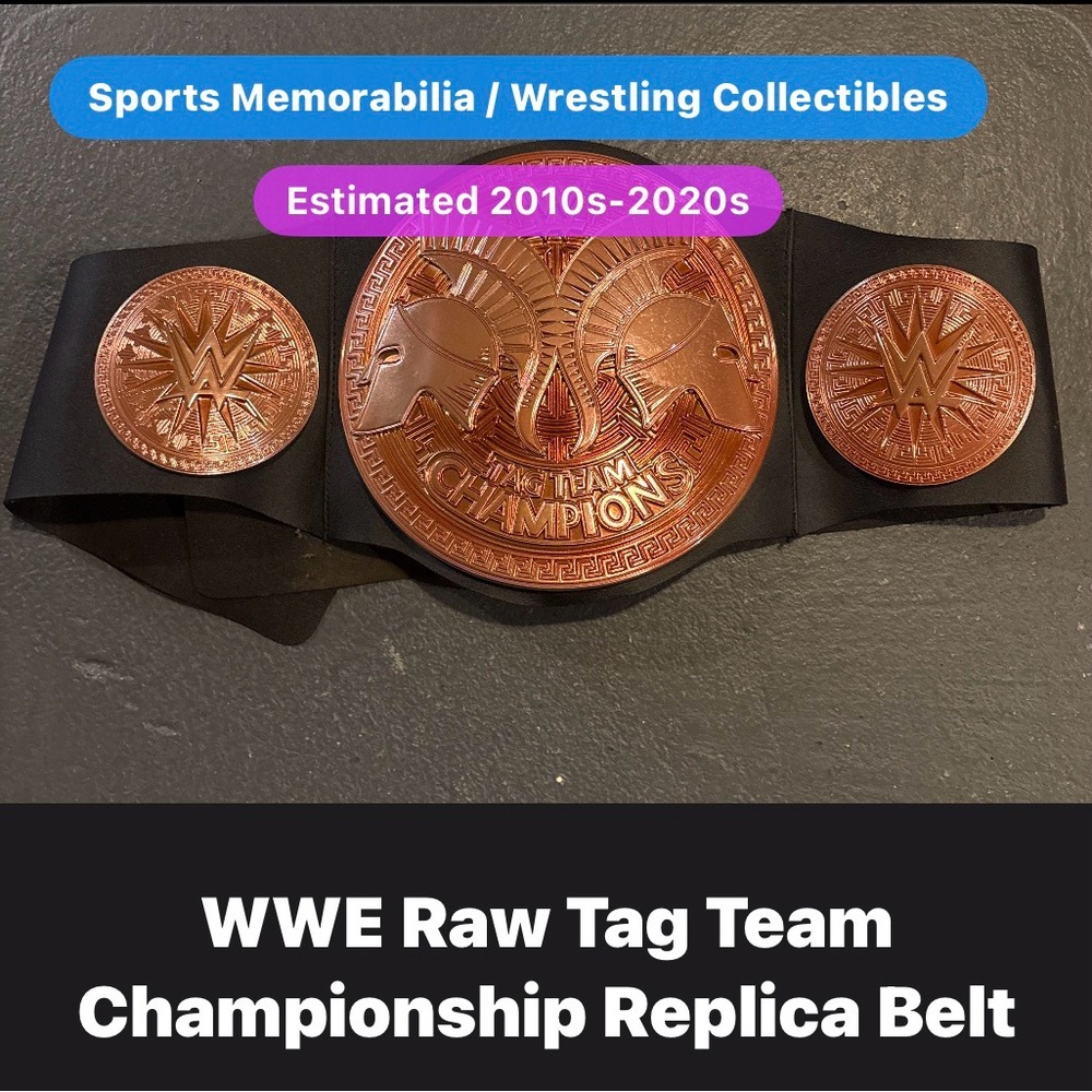 WWE Replica Tag Team Belt - Copper Plates on Black Strap